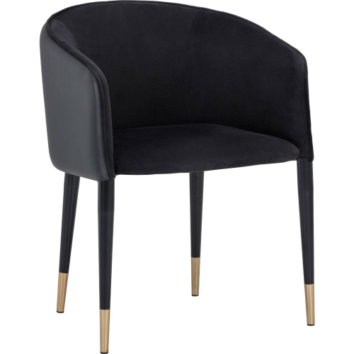 Asher Dining Chair in Black Fabric & Black Leather